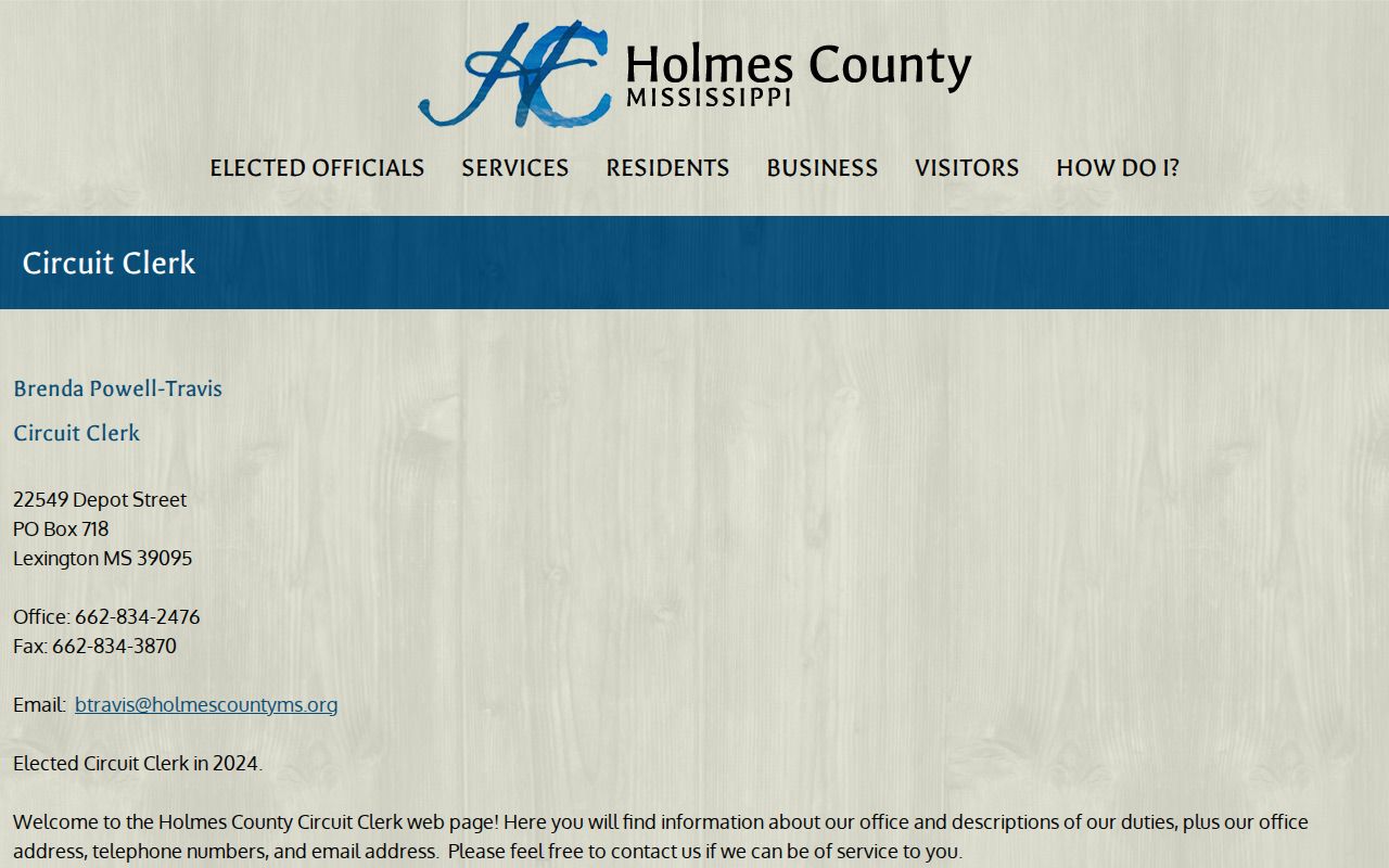 Holmes County release record contact through the Circuit Clerk