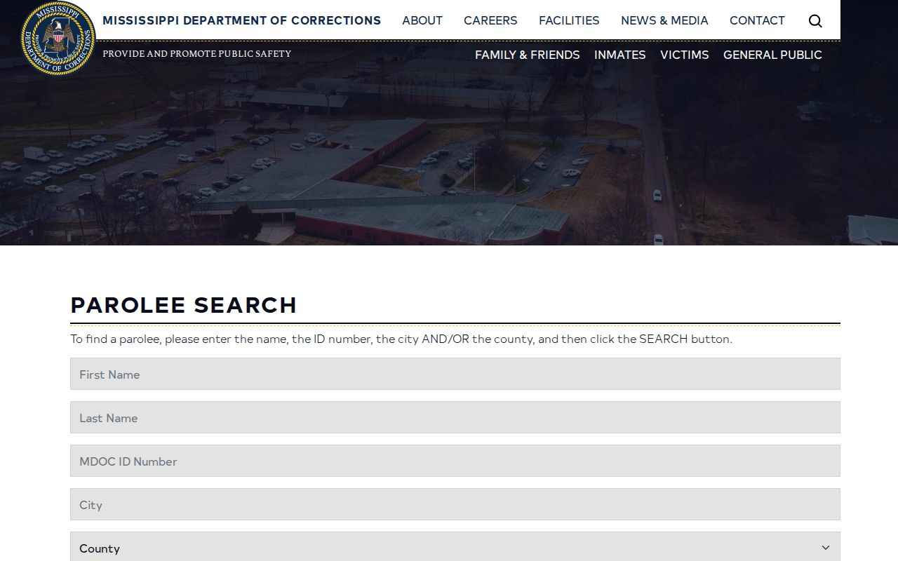 Holmes County post-release supervision search fields in the MDOC parolee lookup