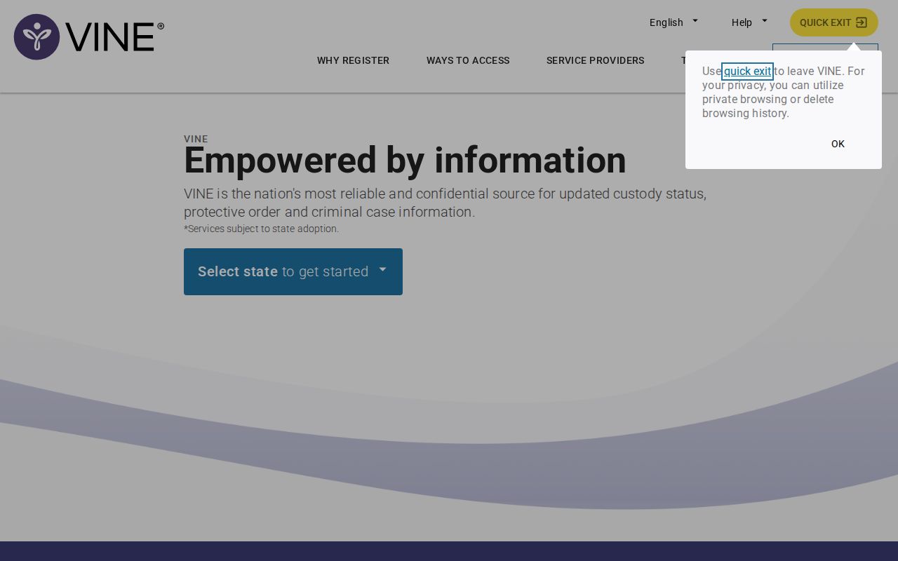 VINELink search entry for a Holmes County inmate release check